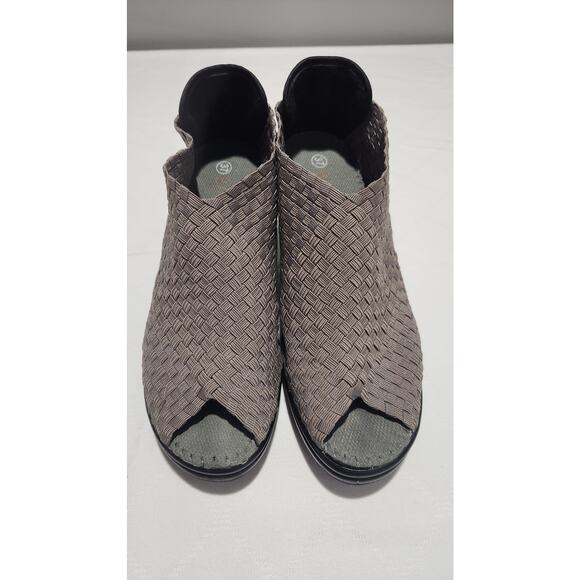 Bernie Mev Boots Womens 37 Claire Peep Toe Woven Ankle Booties Heels Gray Fabric - Picture 1 of 8